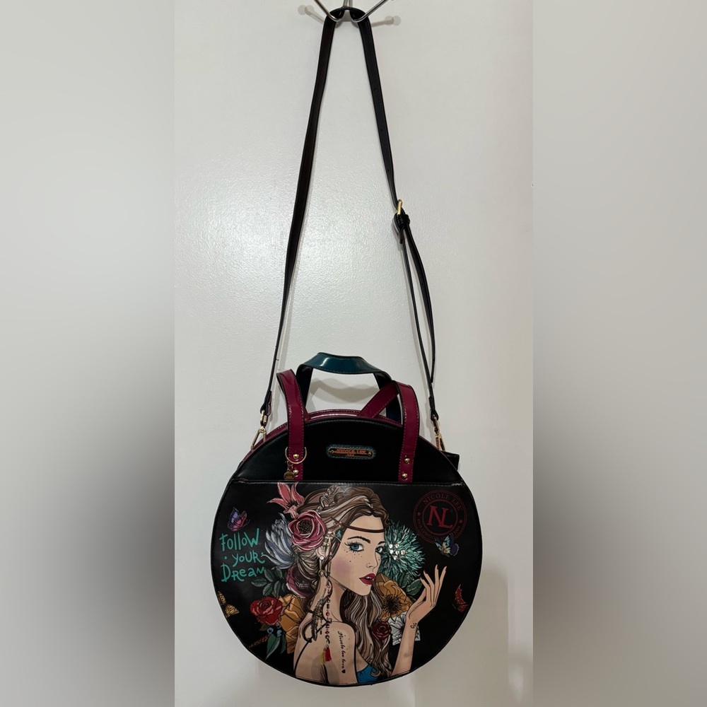 Nicole Lee 2 Piece Bohemian Print Circle Satchel Crossbody Shoulder Bag & Wallet